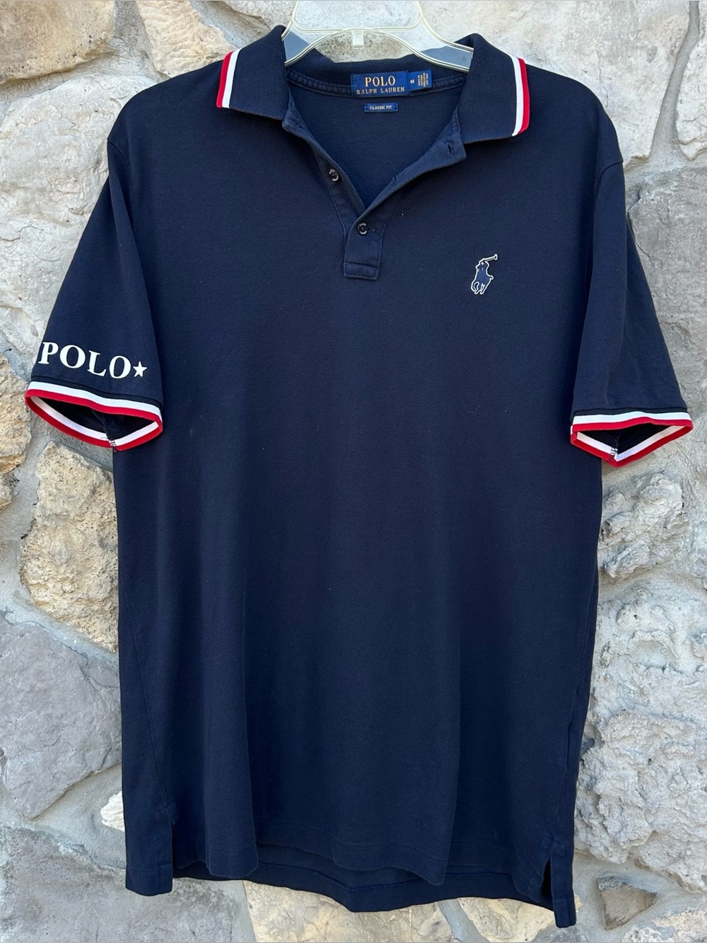 Polo Ralph Lauren Mens Polo Shirt Size M Blue Collar & Sleeve Logo Hit Preppy
